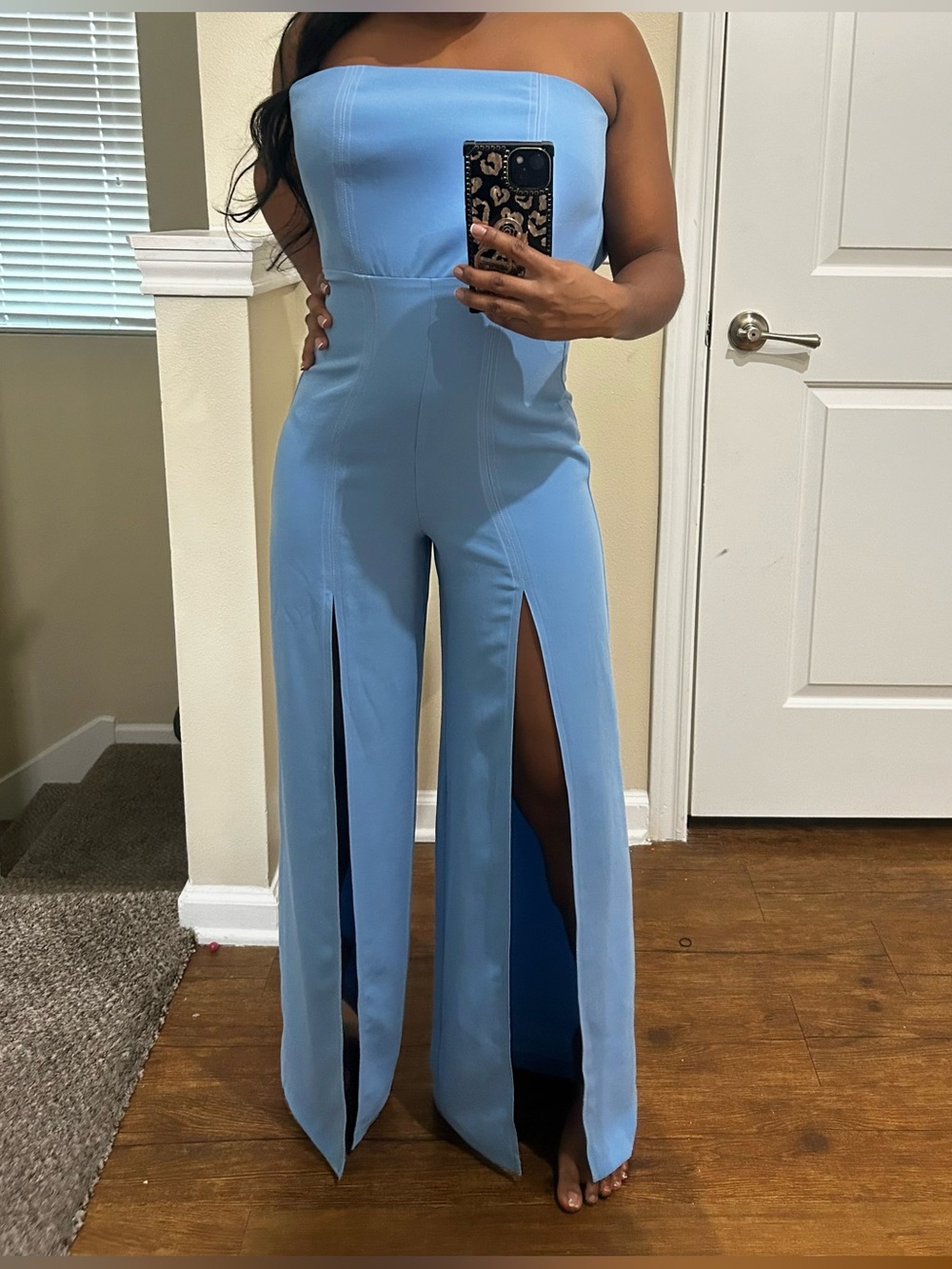 Strapless Wide-Leg Jumpsuit in Light Blue